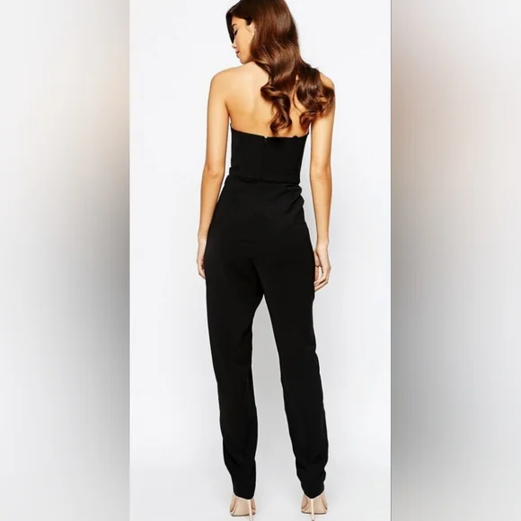 Jarlo Valentina Deep V Plunge Strapless Tailored Jumpsuit / Sz 2 / Black - Picture 4 of 17